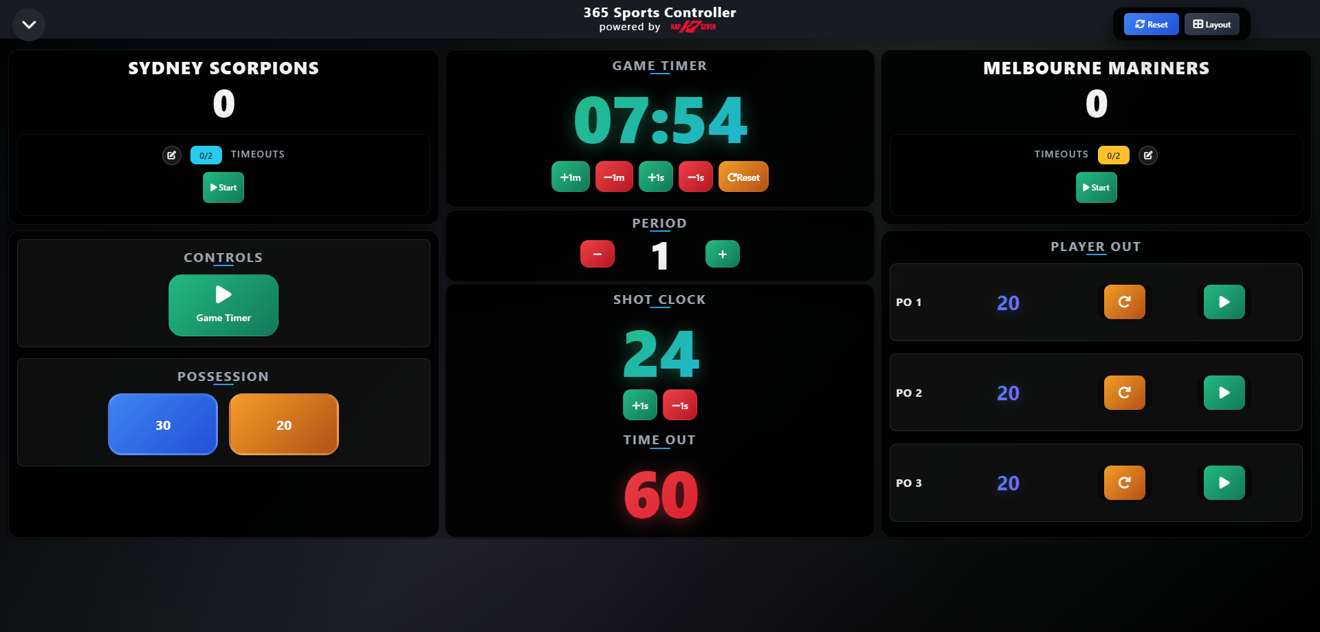 Water Polo Match Control Interface